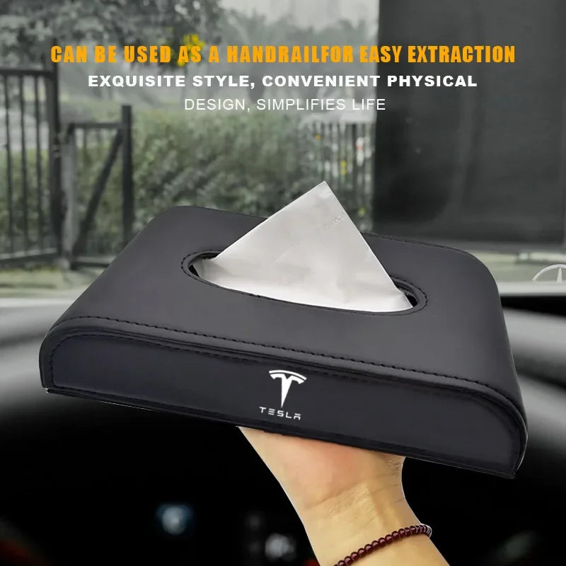 Car Armrest box Dashboard Block Type Tissue Box Leather Paper Box Holder For Tesla Model 3 S X Y Logo Car Styling Accessories
