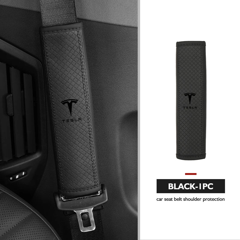 For Tesla Leather Car Seat Embossed Belt Shoulder Cover Protection Pad Model 3 S Y X