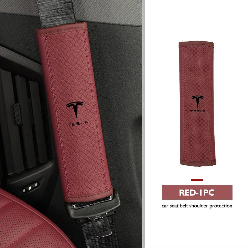 For Tesla Leather Car Seat Embossed Belt Shoulder Cover Protection Pad Model 3 S Y X
