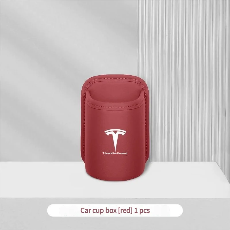 Leather Water Cup Storage Box By The Car Door And Beverage And On The Back Of The Seat For Tesla Model 3 Model S Model X Model Y