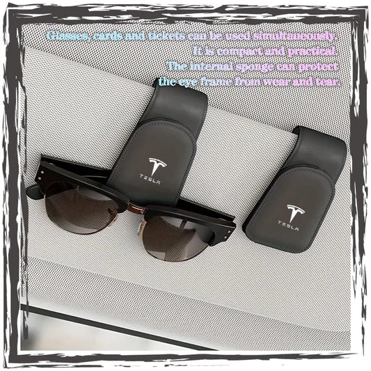 Car glasses frame magnetic PU leather fashion glasses clip   For Tesla Model S Model X Model Y Cybertruck Model 3 Model Y