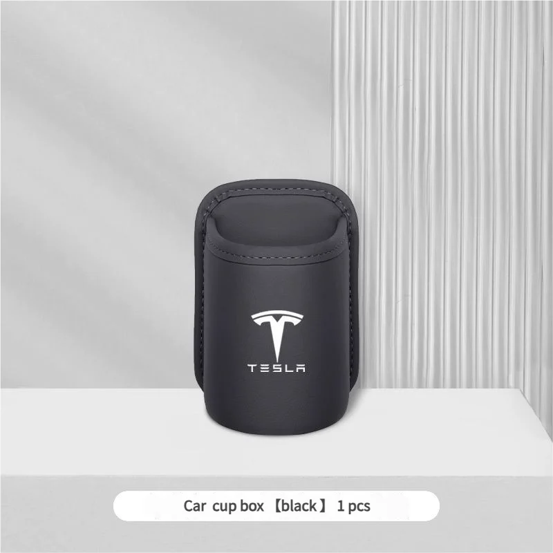 Leather Water Cup Storage Box By The Car Door And Beverage And On The Back Of The Seat For Tesla Model 3 Model S Model X Model Y