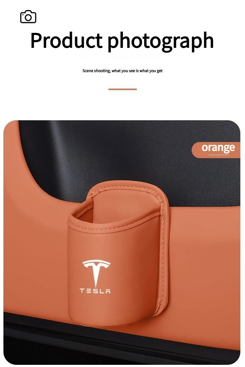 Leather Water Cup Storage Box By The Car Door And Beverage And On The Back Of The Seat For Tesla Model 3 Model S Model X Model Y