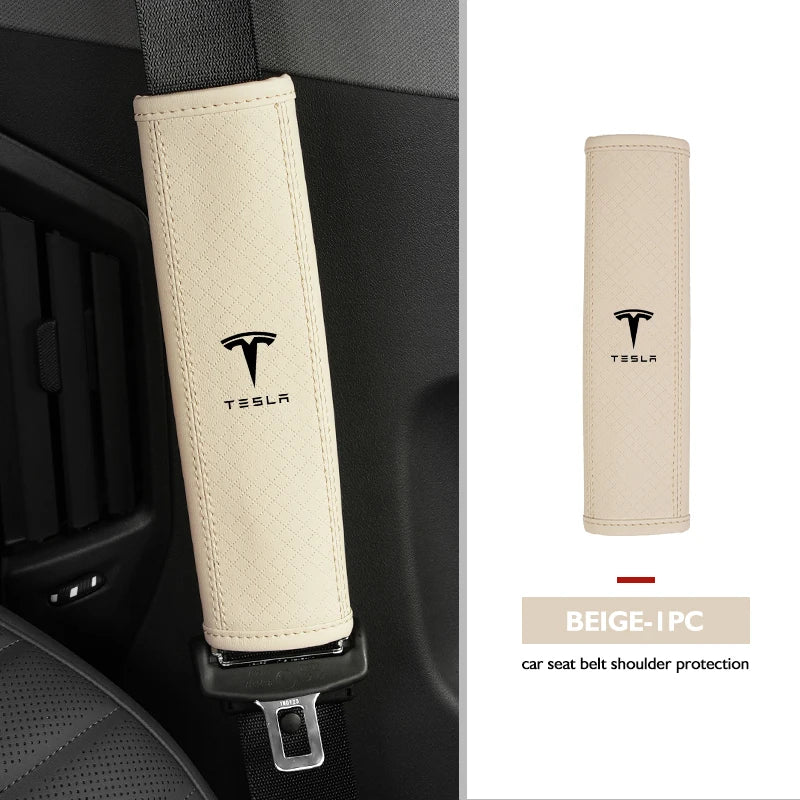 For Tesla Leather Car Seat Embossed Belt Shoulder Cover Protection Pad Model 3 S Y X