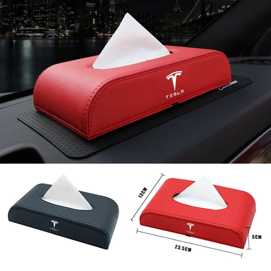 Car Armrest box Dashboard Block Type Tissue Box Leather Paper Box Holder For Tesla Model 3 S X Y Logo Car Styling Accessories